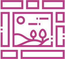 Abstract landscape with geometric border design.