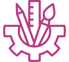 Pink art tools and gear icon design.